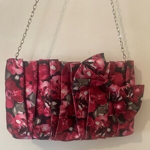 WHBM Ruffle Satin-like Bow Shoulder Evening Bag Purse